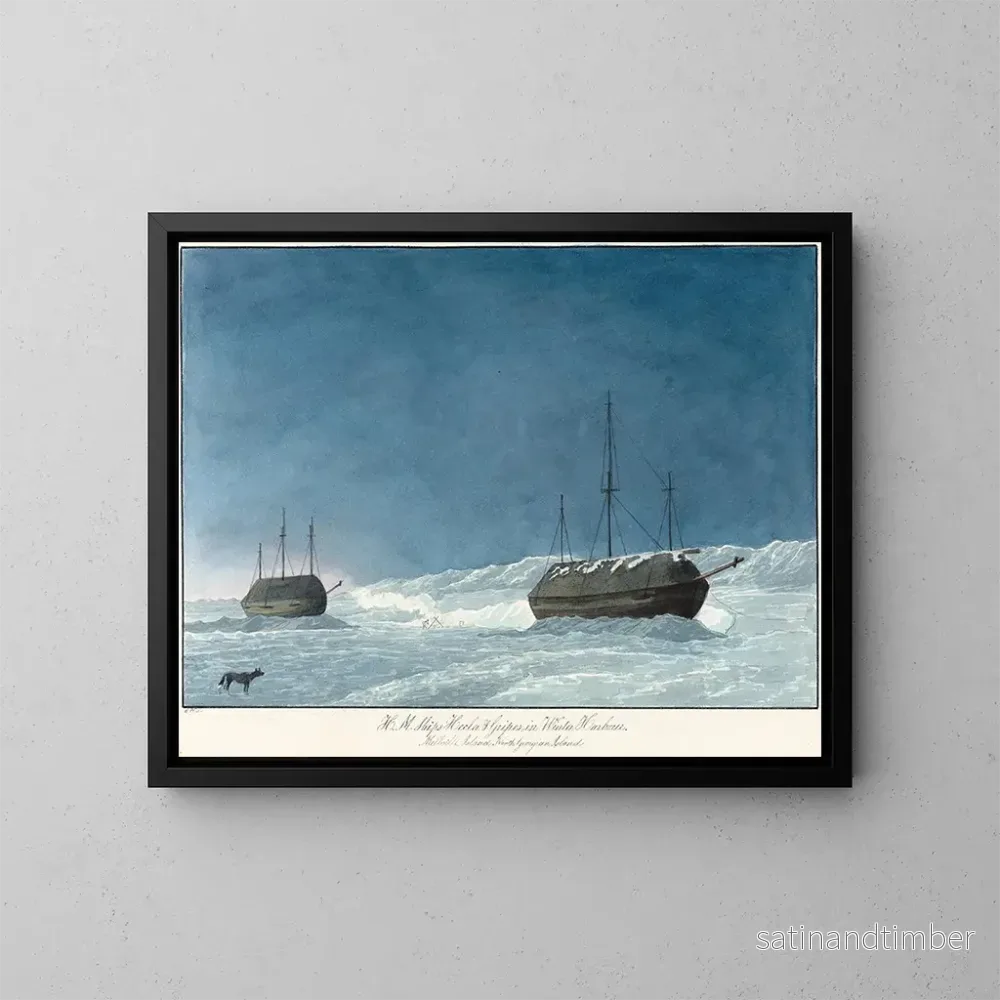 Reproduktion av målningen av Les navires H M Hecla och Griper i vinterhamnen - Charles Hamilton Smith