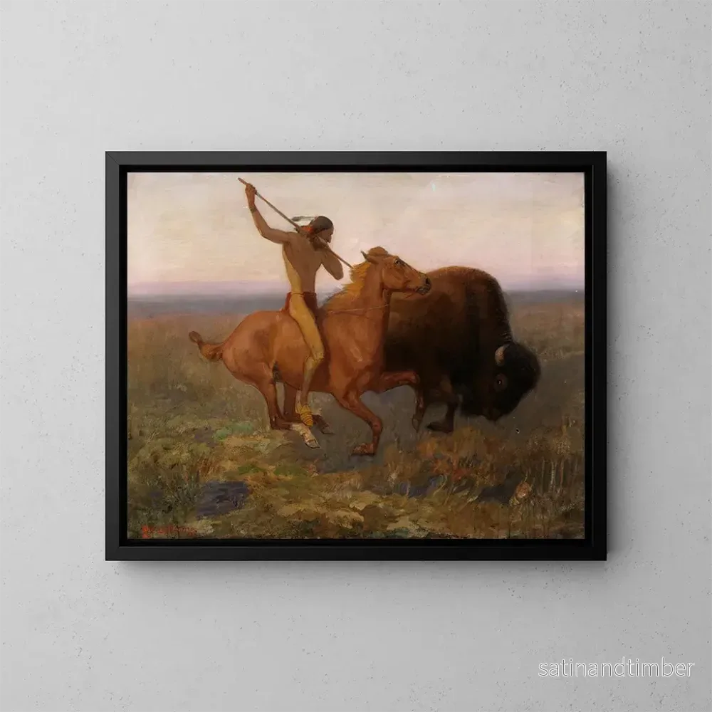 Reproduktion av målningen av indianjakt på bison - Edwin Willard Deming