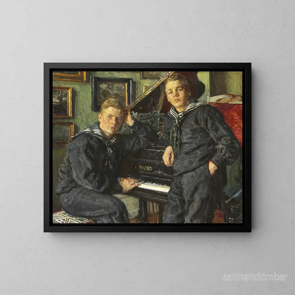 Reproduktion av målningen Ingvar och Sven vid piano Dubbelt porträtt - Viggo Johansen