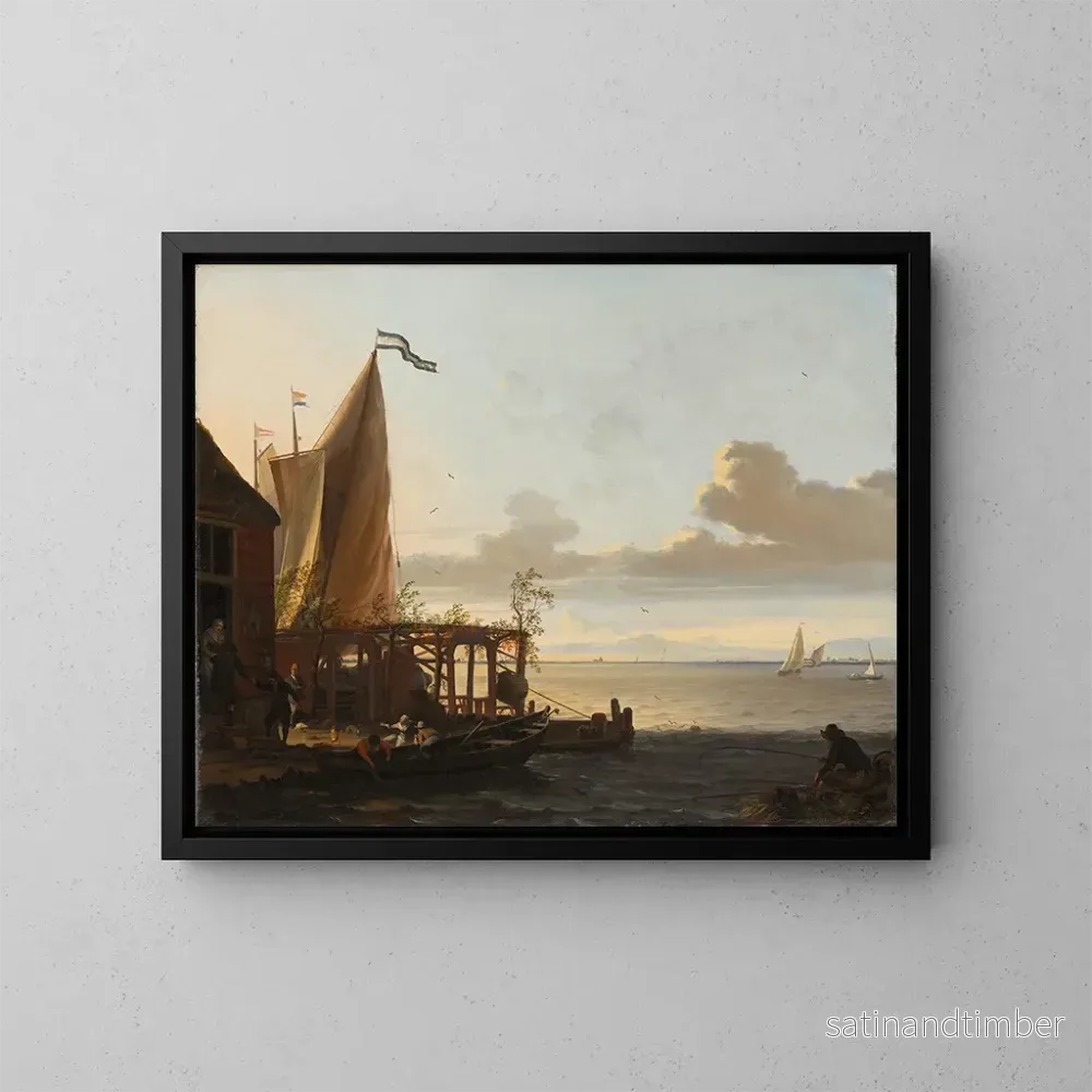 Reproduktion av målningen Petit port près d'une taverne - Ludolf Bakhuizen