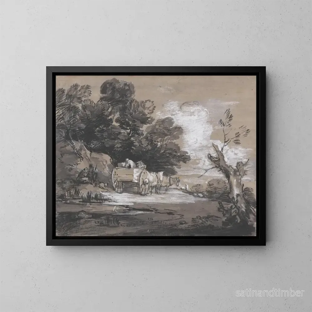Reproduktion av målningen landskapsbild med skog, vagn och figurer - Thomas Gainsborough