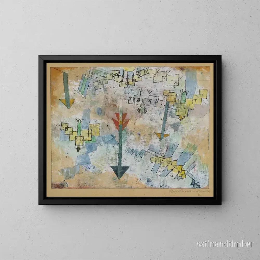 Reproduktion av målningen Fåglar som dyker och pilar - Paul Klee