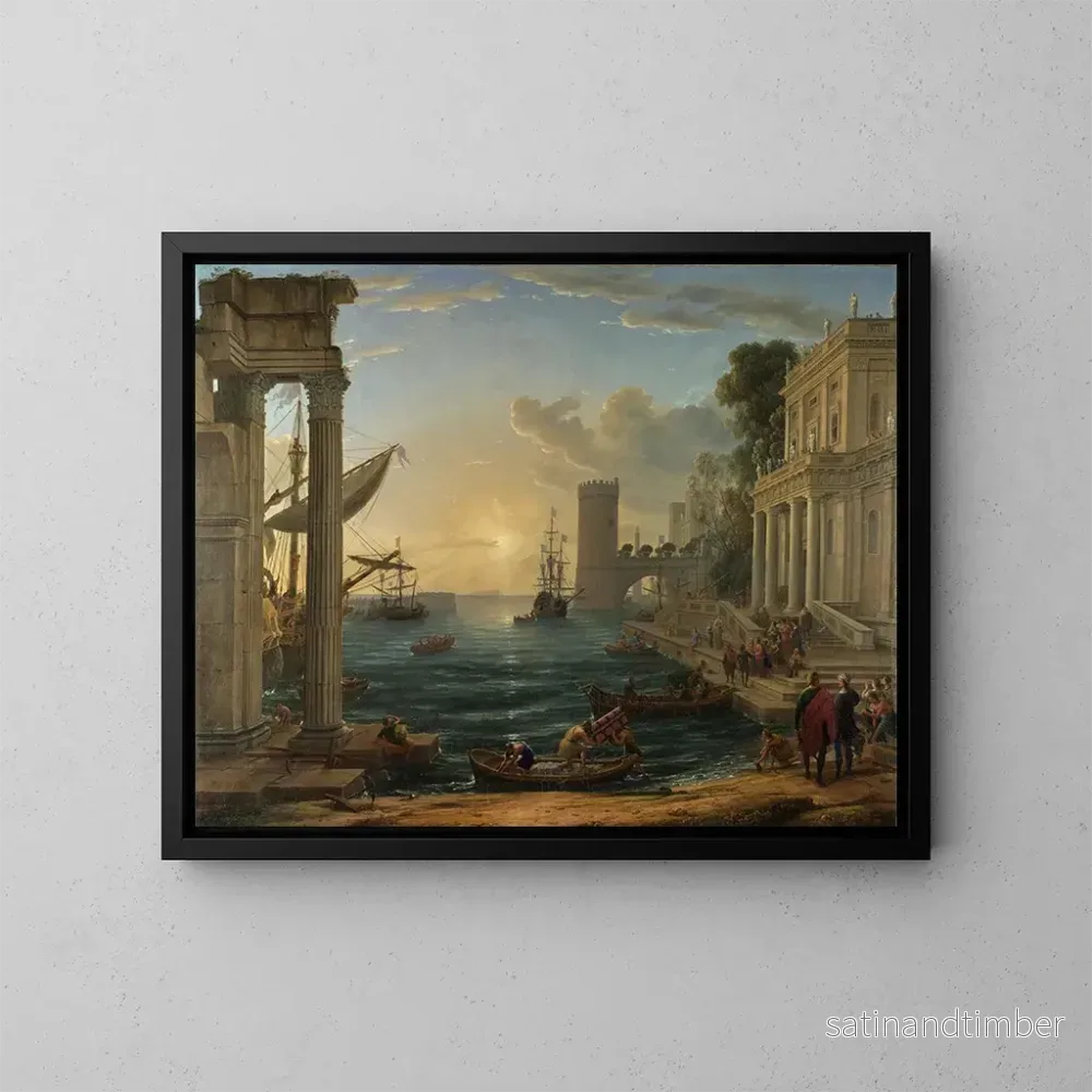 Reproduktion av målningen L'Embarquement de la Reine de Saba - Claude Lorrain