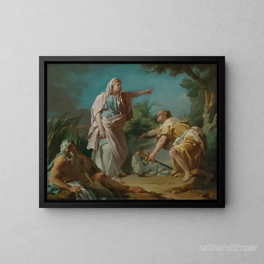 Reproduktion av målningen Aethra som visar sin son Theseus platsen där hans far hade gömt sina vapen - Nicolas-Guy Brenet