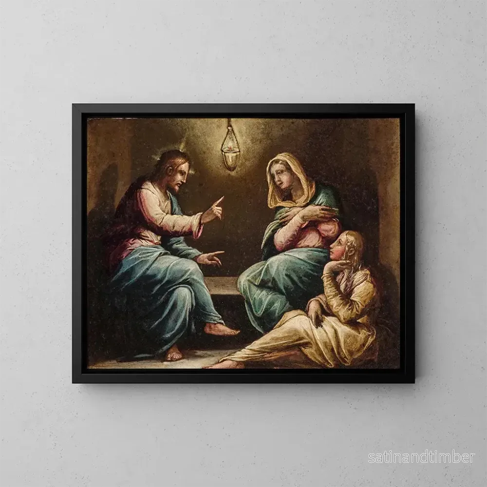 Reproduktion av målningen Le Christ dans la maison de Marthe et Marie - Giorgio Vasari et Atelier