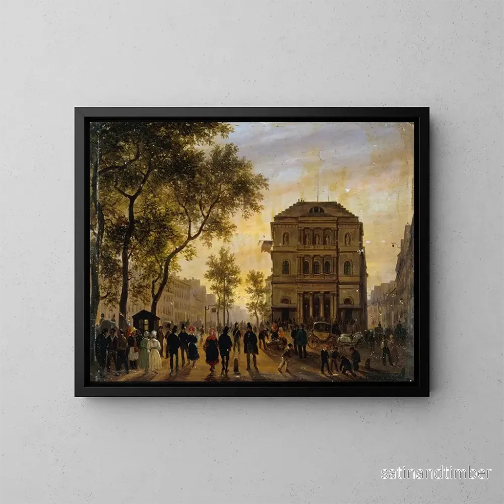 Reproduktion av målningen Le Théâtre de l'Ambigu-Comique et le boulevard Saint-Martin - Giuseppe Canella