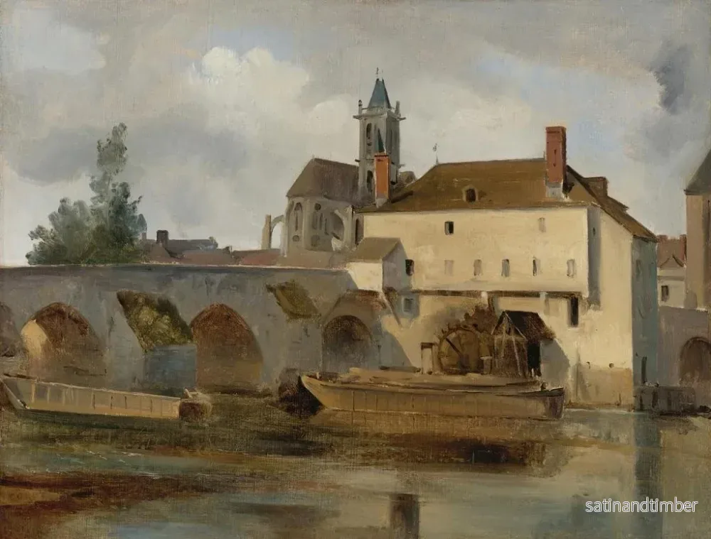 Reproduktion av målningen Moret-sur-Loing, bron och kyrka - Jean-Baptiste-Camille Corot - Bild 2