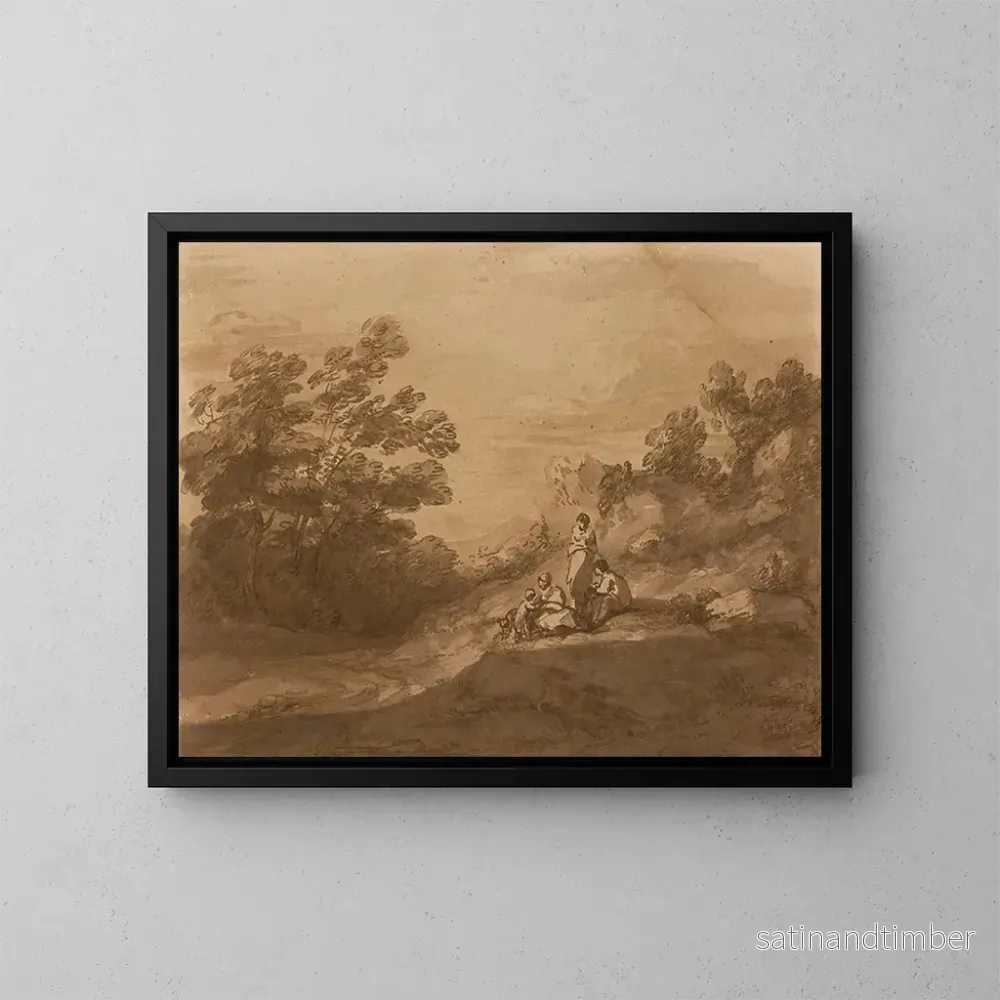 Reproduktion av målningen av figurer som vilar i ett skogigt landskap - Thomas Gainsborough