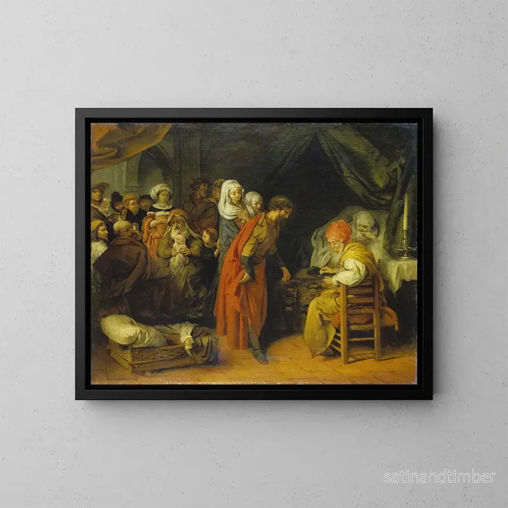 Reproduktion av målningen La naissance et le nom de saint Jean-Baptiste - Barent Fabritius