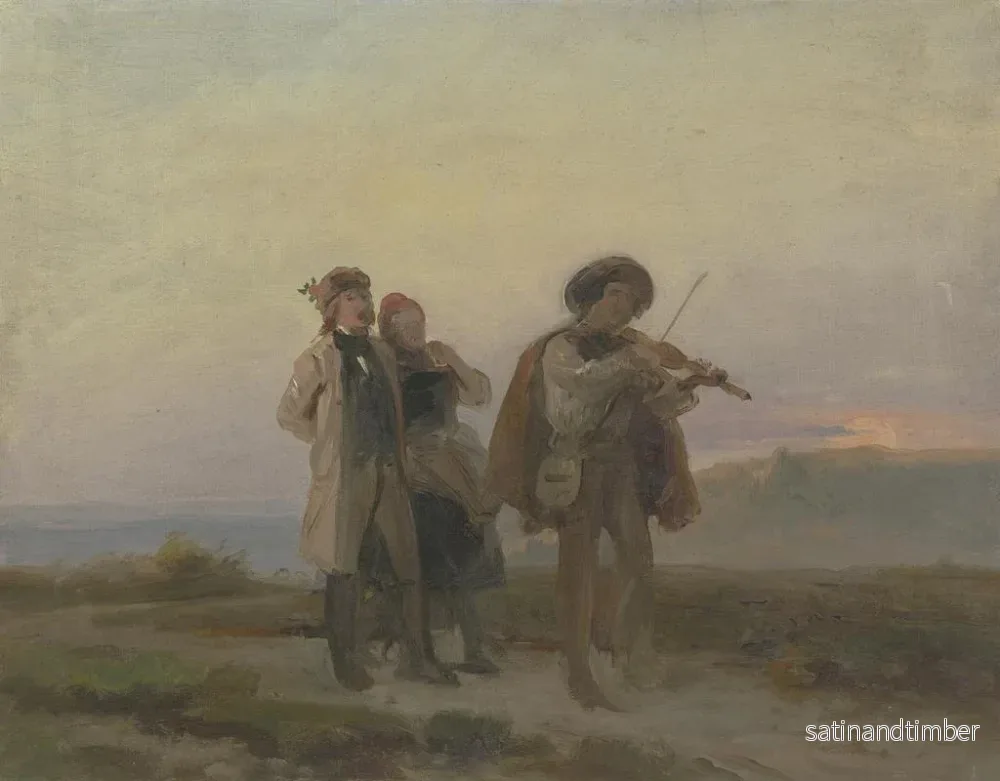 Reproduktion av målningen Promenad i kvällssolen, violinist och bondpar på fälten - Jakob Becker - Bild 2