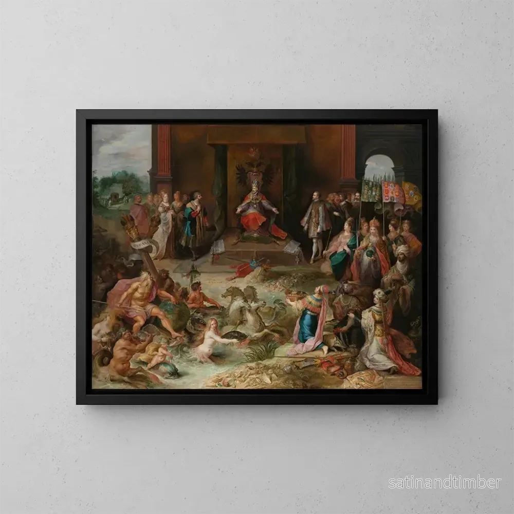 Reproduktion av målningen Allégorie sur l’abdication de l’empereur Charles Quint à Bruxelles – Frans Francken le Jeune Reproduktion av målningen Allégorie sur l’abdication de l’empereur Charles Quint à Bruxelles – Frans Francken le Jeune