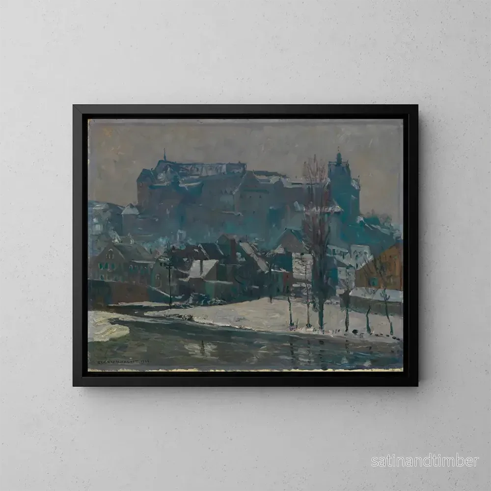 Reproduktion av målningen Kolditz sur la Mulde dans la neige - Eugen Bracht