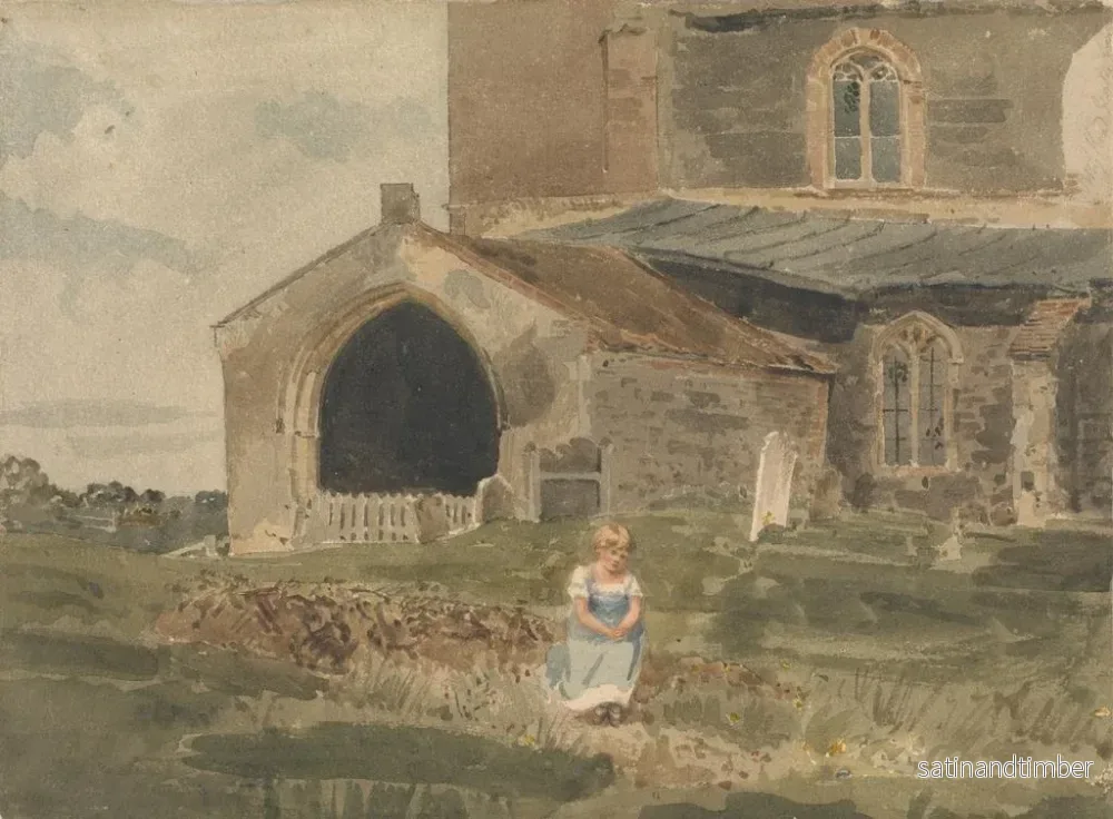 Reproduktion av målningen av en ung flicka som sitter på en strand framför en kyrka - John Thirtle - Bild 2