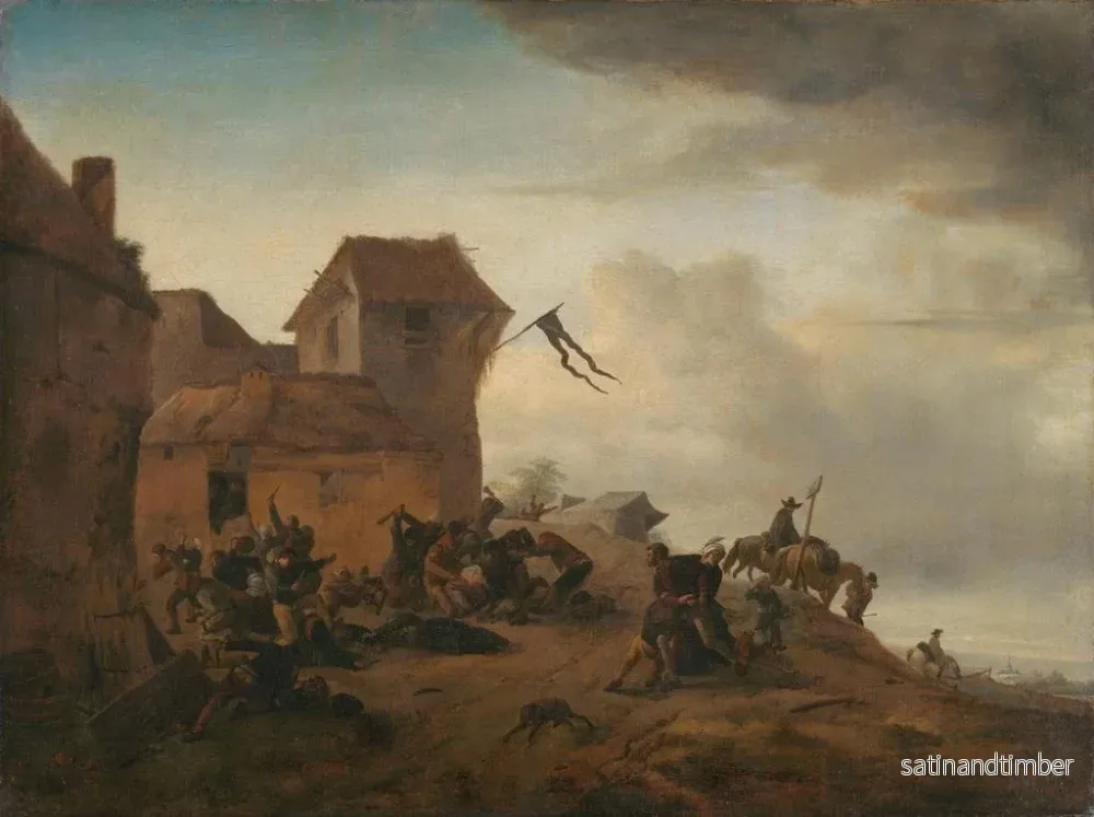 Reproduktion av målningen av bönder som slåss nära en by - Philips Wouwerman - Bild 2