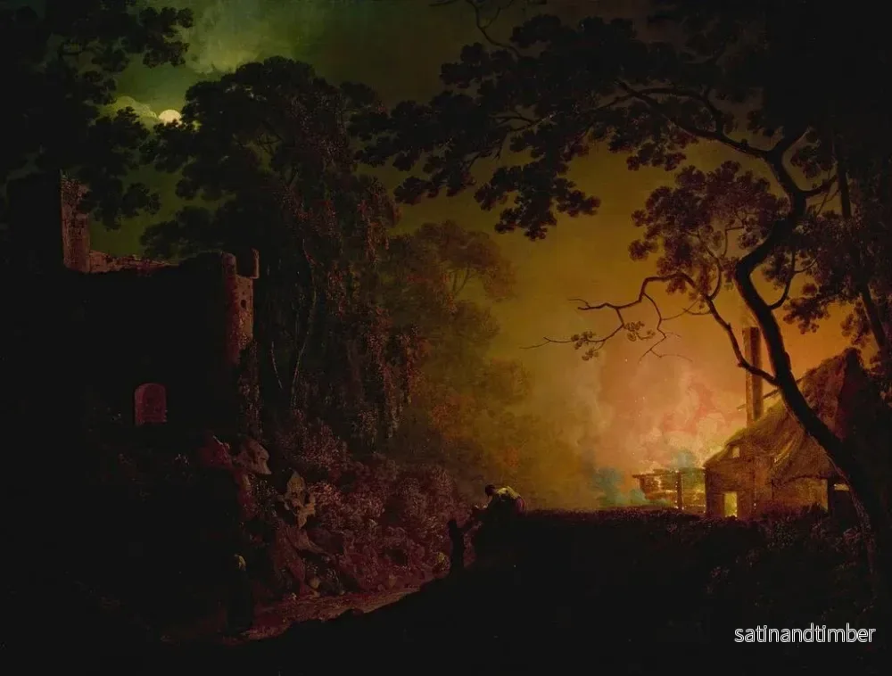 Reproduktion av målningen En brinnande stuga på natten - Joseph Wright de Derby - Bild 2