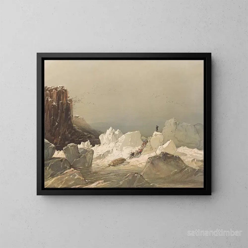 Reproduktion av målningen Släde på isen med bucklor, april 1853 - Samuel Gurney Cresswell