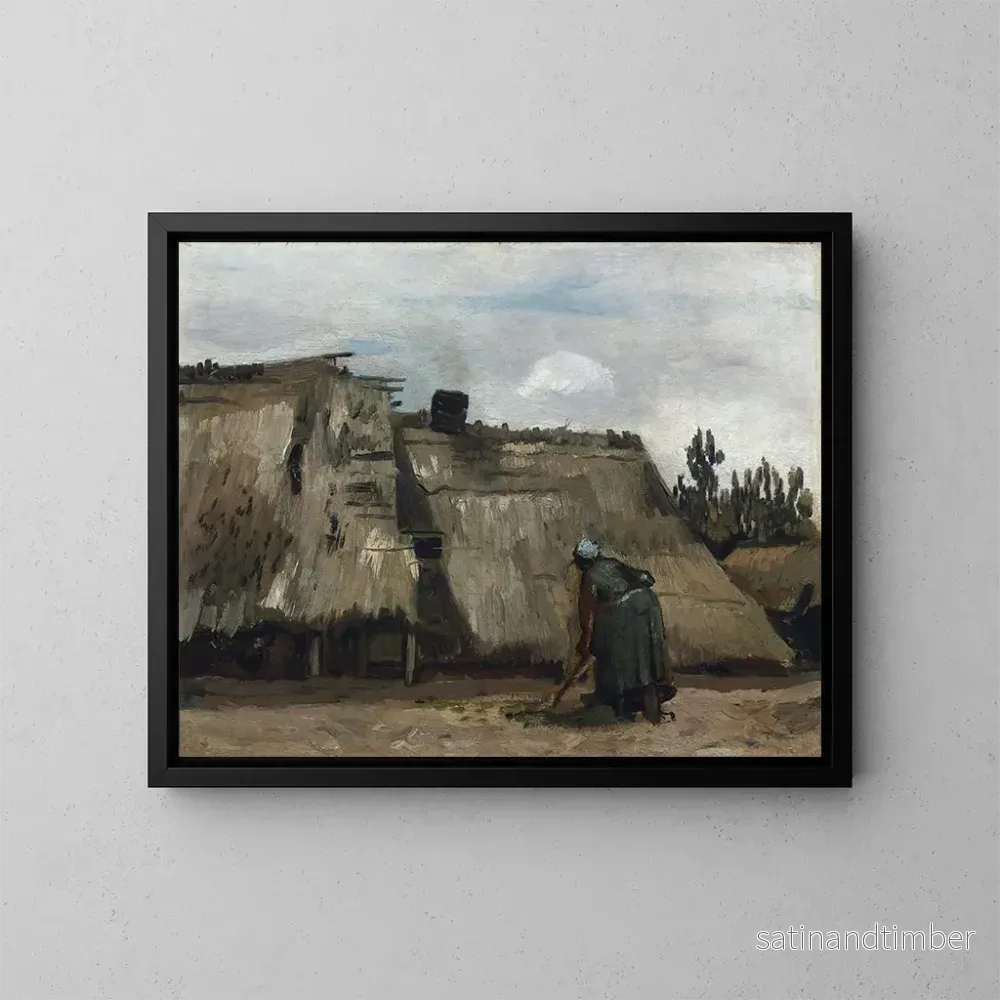 Reproduktion av målningen En bonde som gräver framför sitt torp - Vincent van Gogh