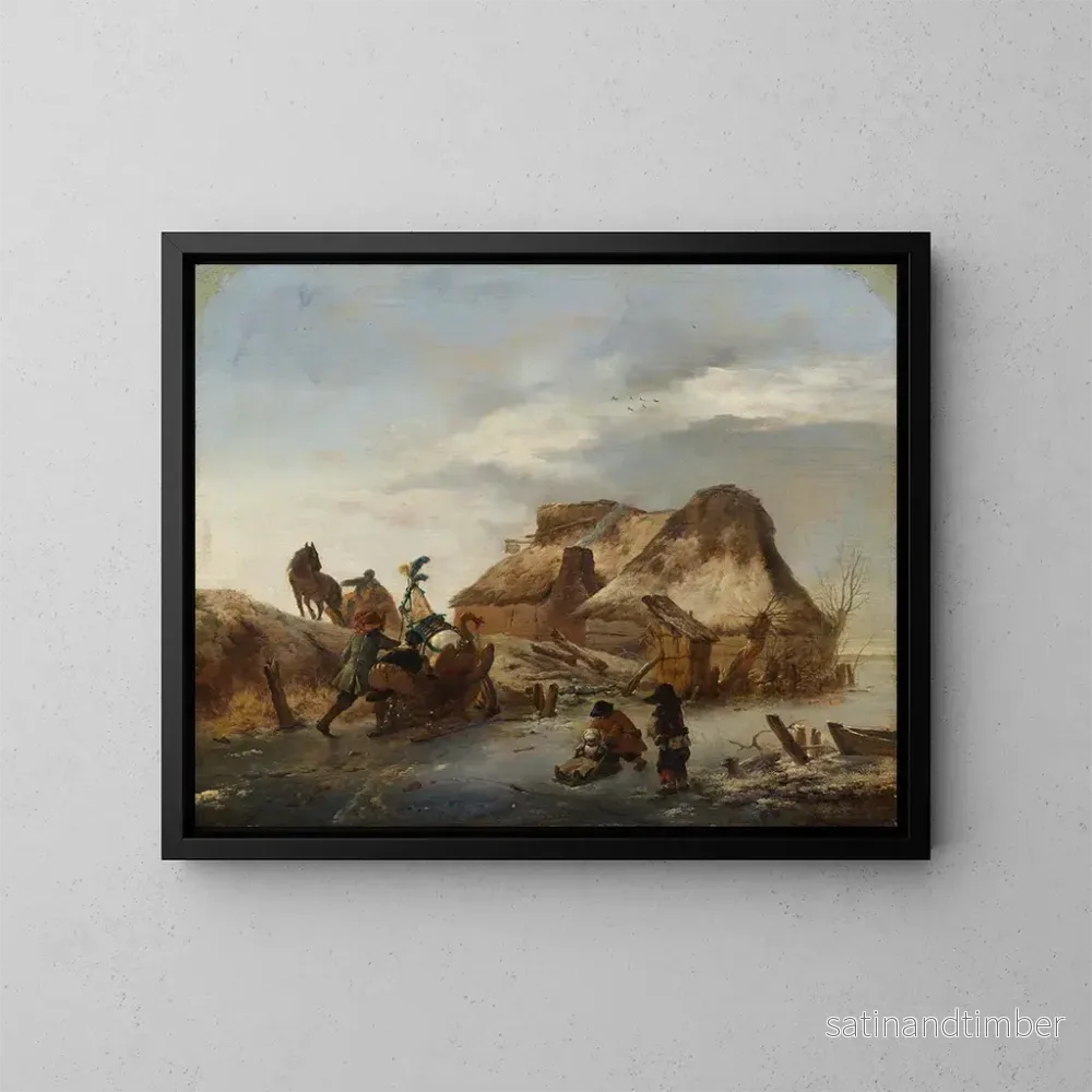 Reproduktion av målningen En adelsvagn på isen - Philips Wouwerman
