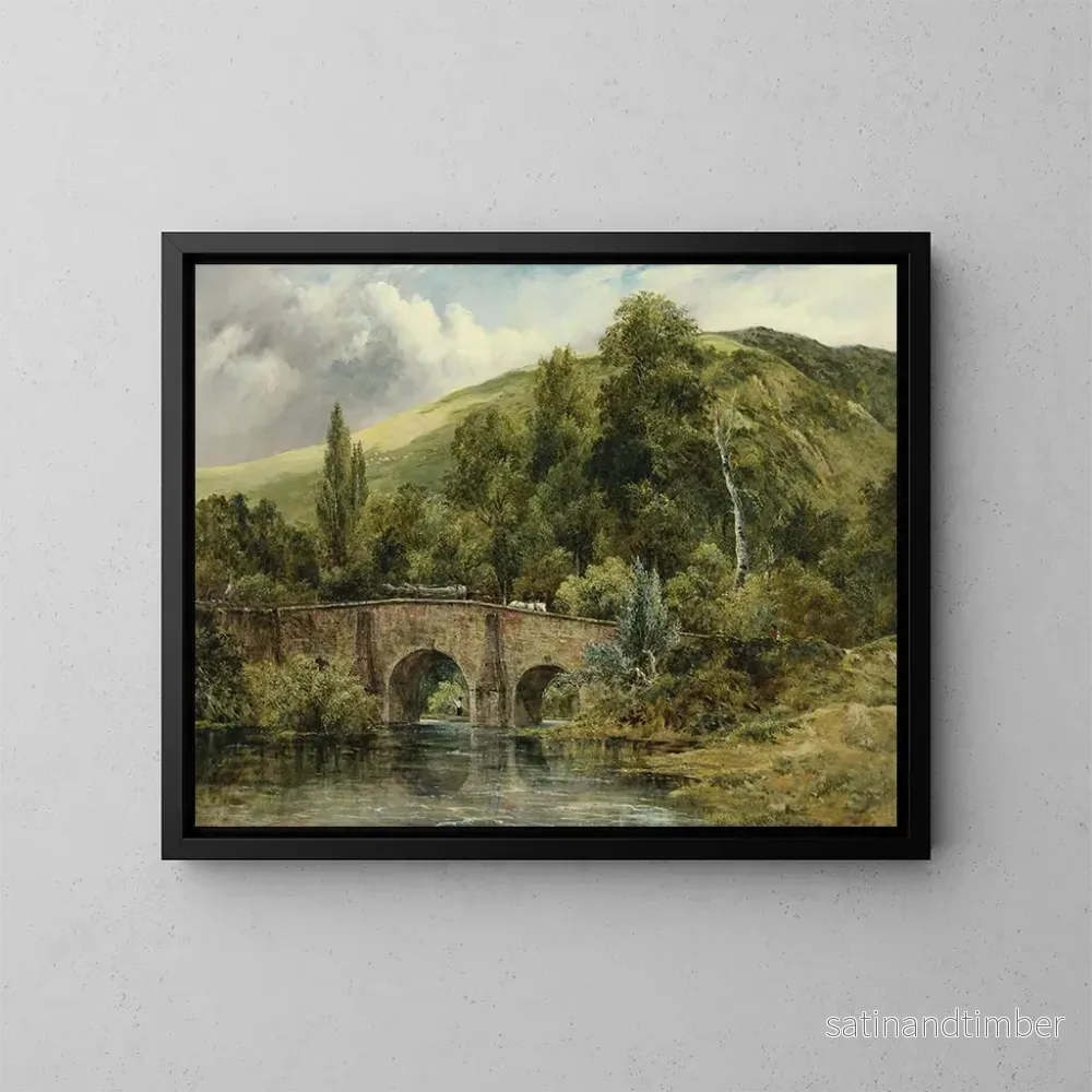 Reproduktion av målningen Le pont de Fingle sur la rivière Teign, Devon oriental - Frederick Waters Watts