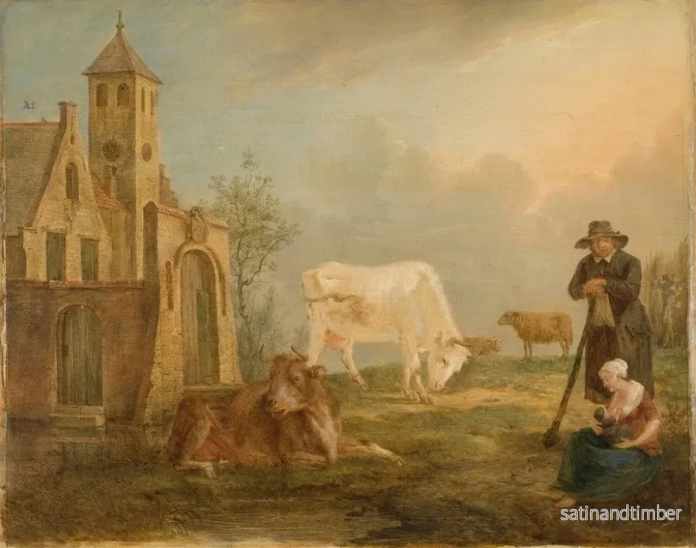 Reproduktion av målningen Landskap med bönder och kor - Petrus Johannes van Regemorter - Bild 2