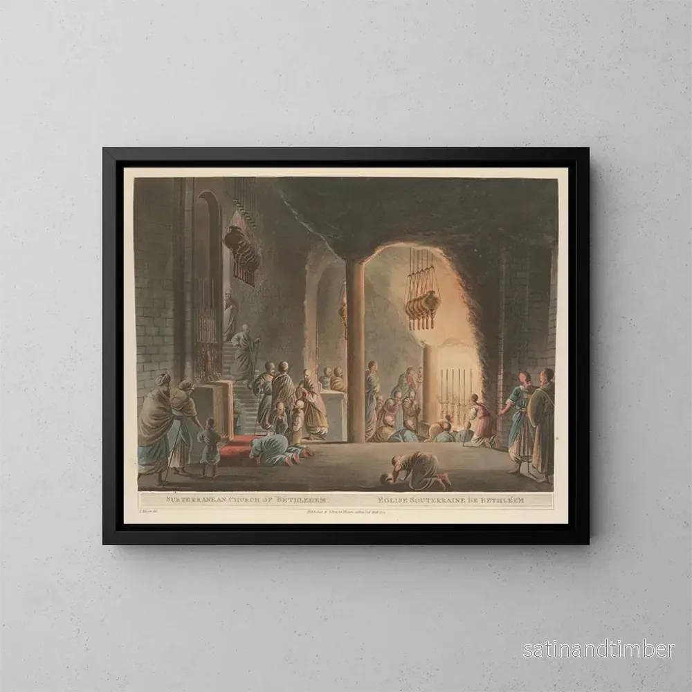 Reproduktion av målningen av den underjordiska kyrkan i Betlehem - Luigi Mayer