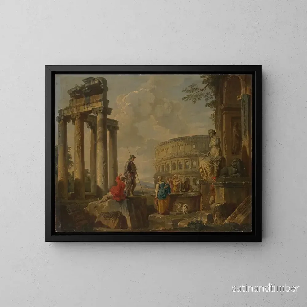 Reproduktion av målningen Le Colisée parmi les ruines romaines - Giovanni Paolo Panini