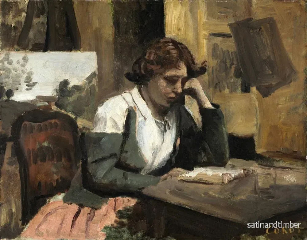 Reproduktion av målningen av en kvinna som läser i ateljén - Jean-Baptiste-Camille Corot - Bild 2