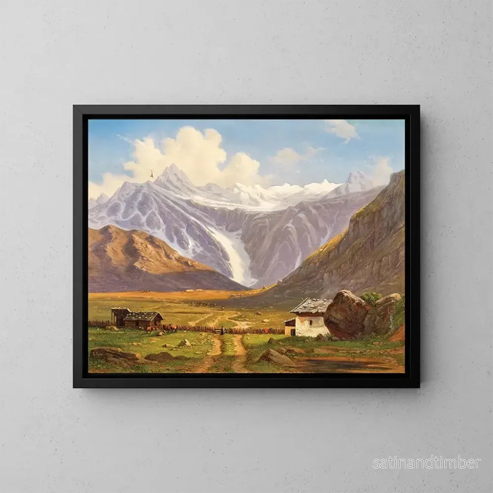 Reproduktion av målningen En alpstuga med en alpstuga - Emil Ludwig Lühr