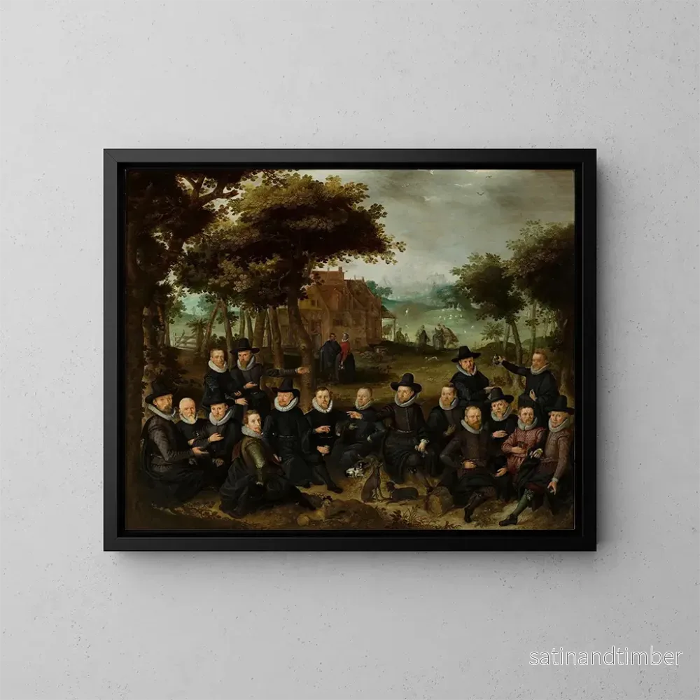 Reproduktion av målningen av officerare från den gamla milisen i Alkmaar i ett landskap – Claes Jacobsz van der Heck Reproduktion av målningen av officerare från den gamla milisen i Alkmaar i ett landskap – Claes Jacobsz van der Heck