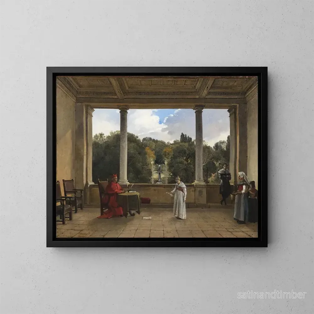 Reproduktion av målningen av publiken med kardinalen Aldobrandini i loggian på villan Belvédère i Frascati – François-Marius Granet Reproduktion av målningen av publiken med kardinalen Aldobrandini i loggian på villan Belvédère i Frascati – François-Marius Granet