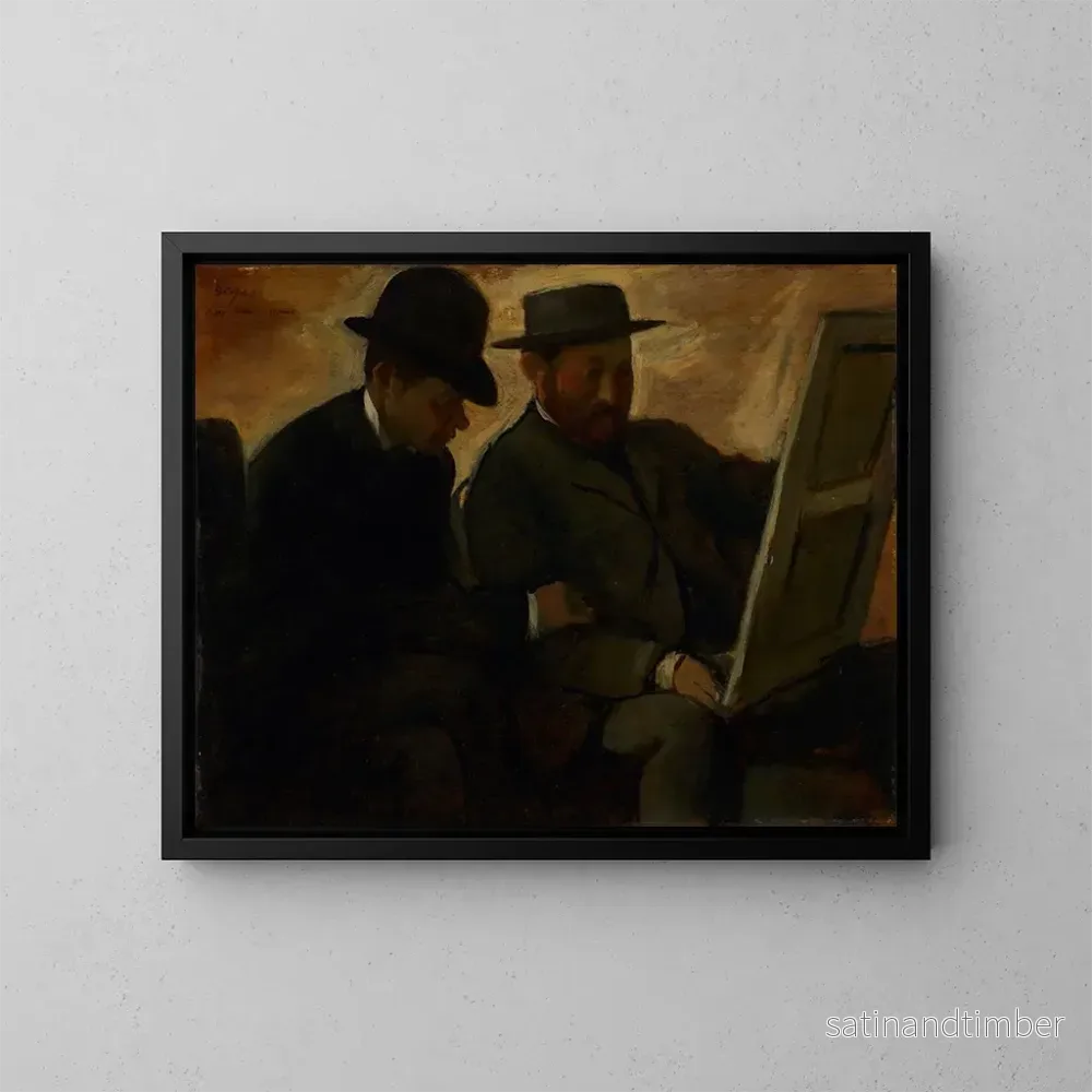 Reproduktion av målningen Paul Lafond och Alphonse Cherfils som granskar en målning - Edgar Degas