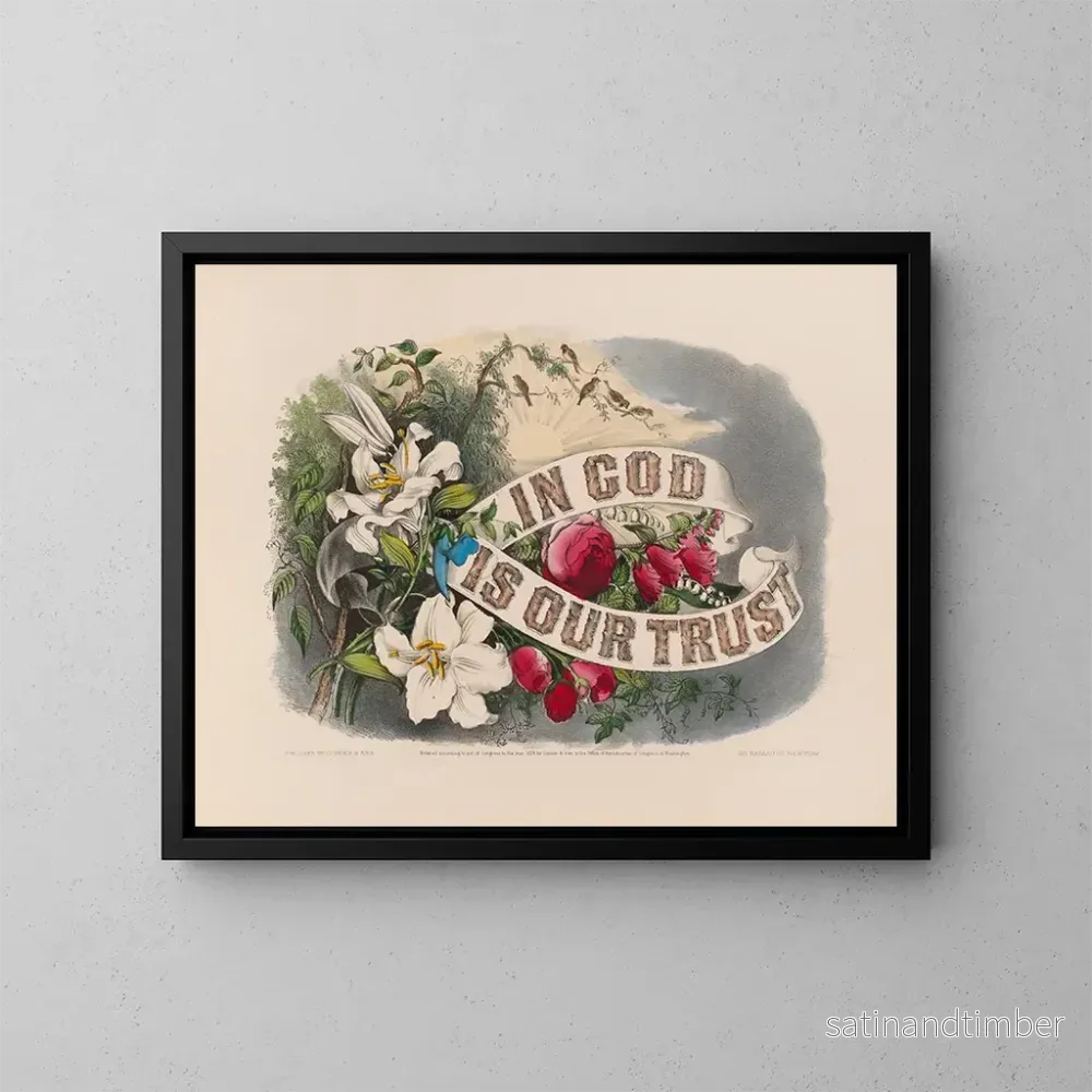Reproduktion av målningen En Dieu nous avons confiance - Currier & Ives