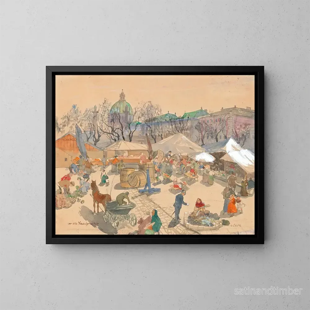 Reproduktion av målningen Le vieux Naschmarkt de Vienne - Oskar Laske