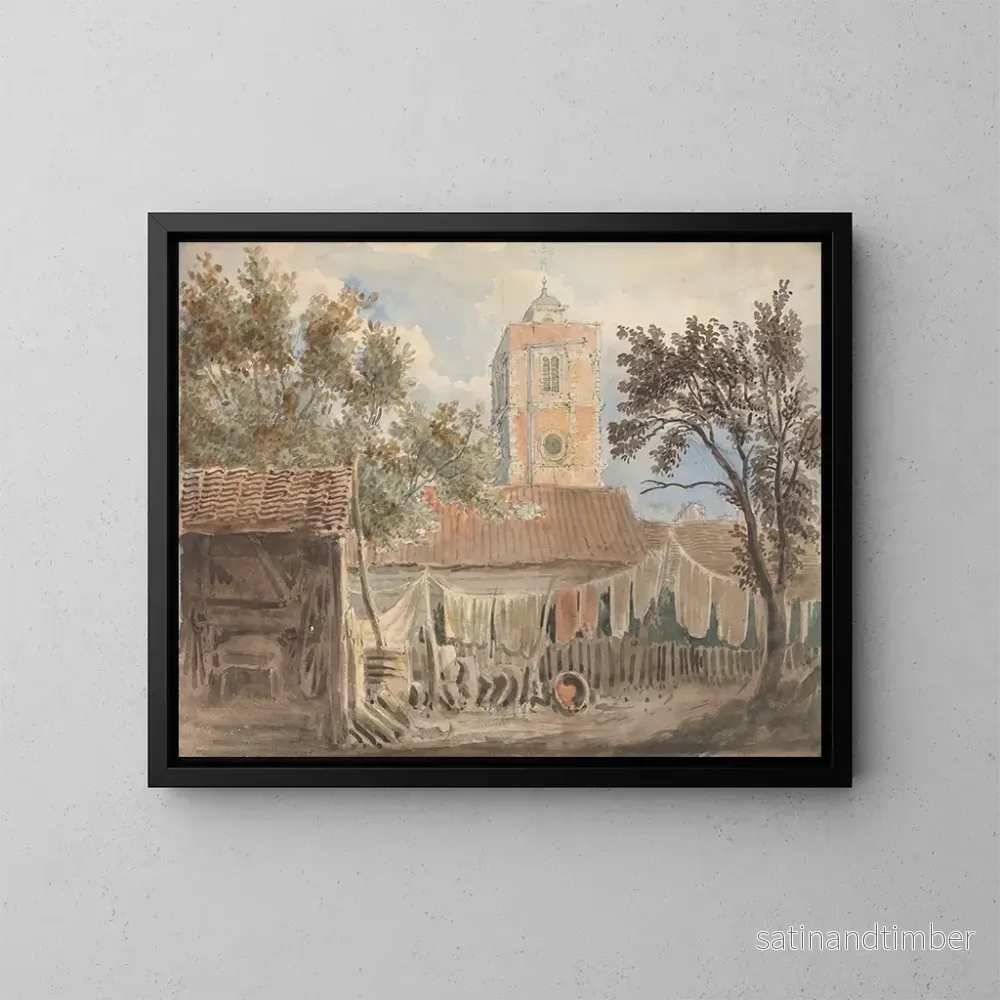 Reproduktion av målningen av Wandshorst kyrka, Surrey - George Sidney Shepherd