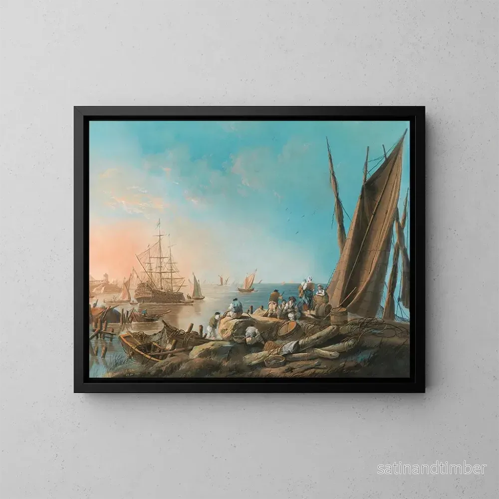 Reproduktion av målningen vid floden Tagus mynning – Jean-Baptiste Pillement Reproduktion av målningen vid floden Tagus mynning – Jean-Baptiste Pillement