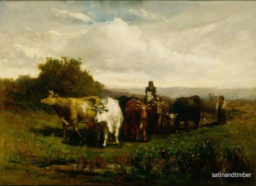 Reproduktion av målningen av en man utan titel på hästryggen, en kvinna till fots som leder boskap - Edward Mitchell Bannister - Bild 2
