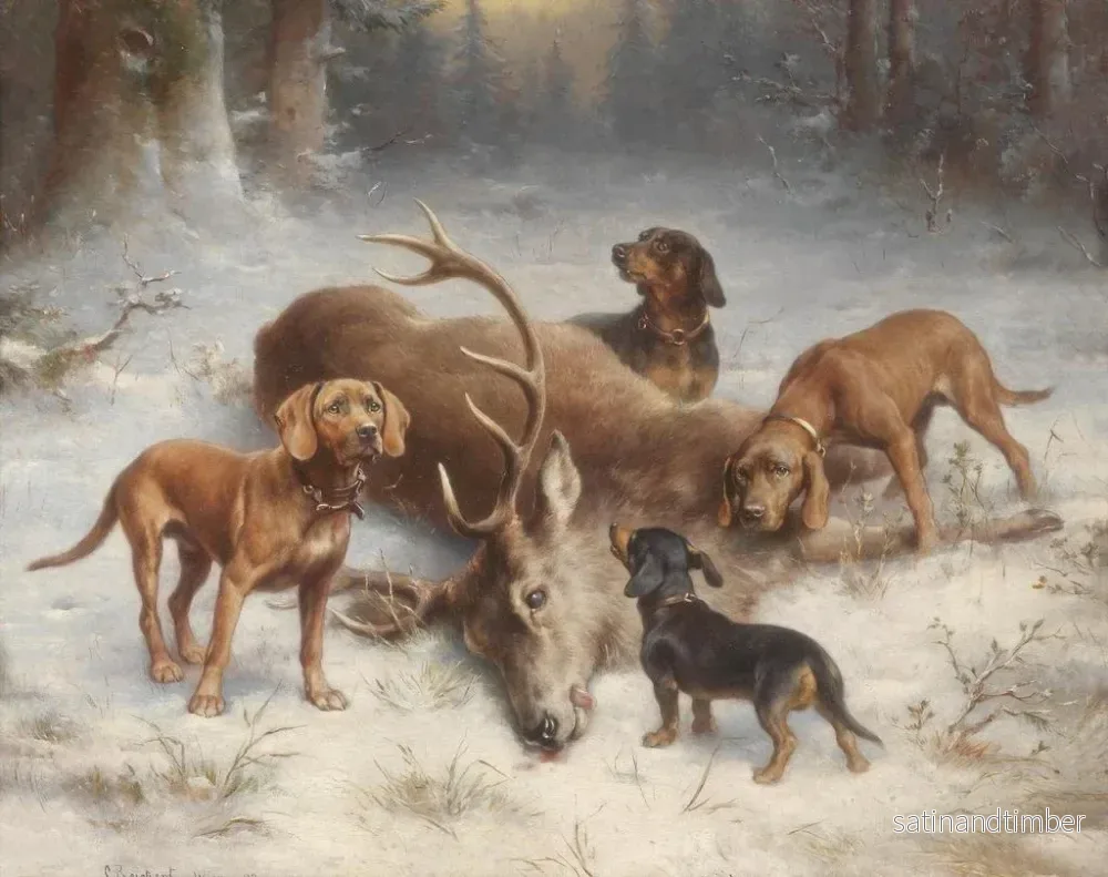 Reproduktion av målningen Hundar som jagar med ett fällt rådjur - Carl Reichert - Bild 2