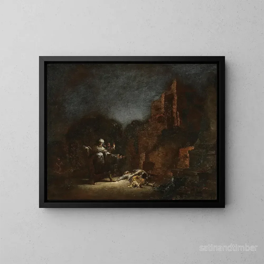 Reproduktion av målningen La Découverte des corps de Pyramus et Thisbé – Leonaert Bramer Reproduktion av målningen La Découverte des corps de Pyramus et Thisbé – Leonaert Bramer