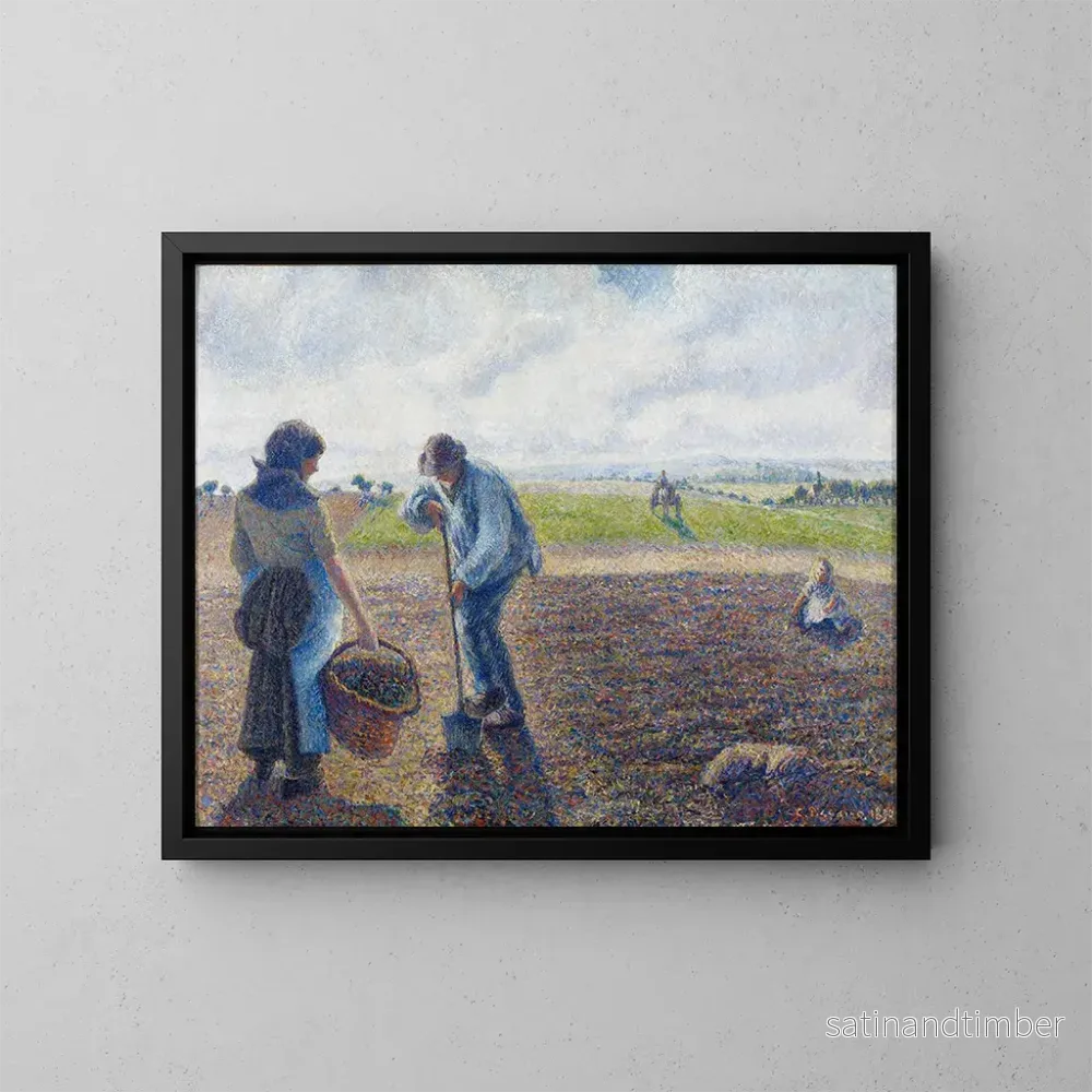 Reproduktion av målningen Landsbyborar i fälten - Camille Pissarro