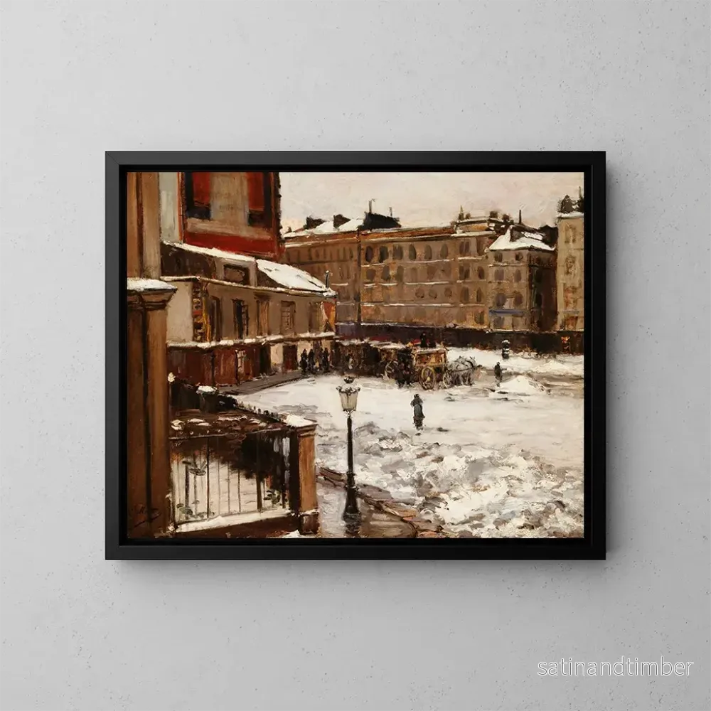 Reproduktion av målningen La place Pigalle under snön - Émile Louis Mathon