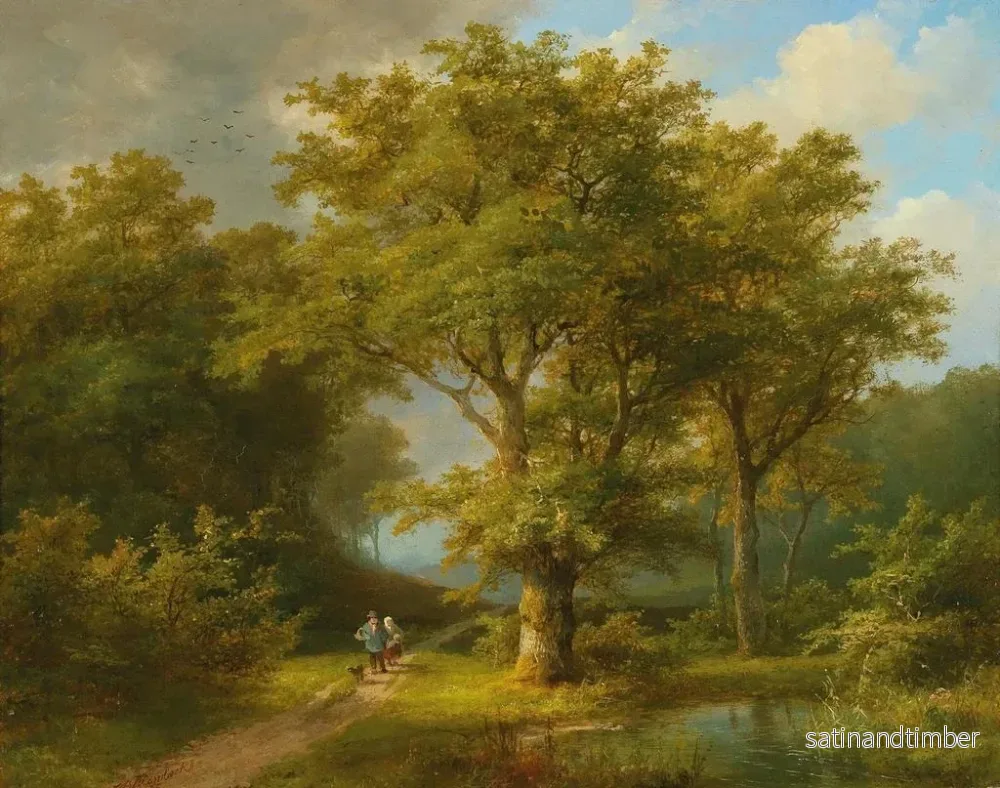 Reproduktion av målningen av ett skogigt landskap med ett par bönder som är på väg hem - Johann Bernhard Klombeck - Bild 2