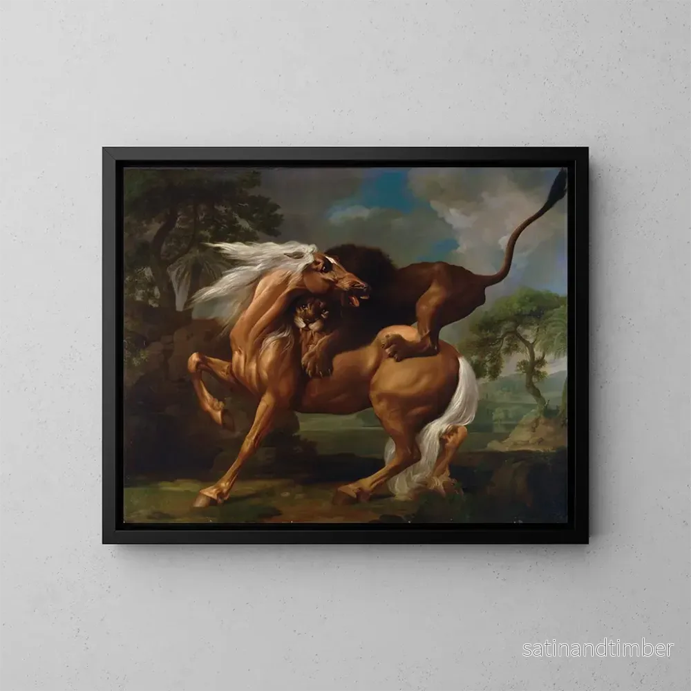 Reproduktion av målningen En lejon som attackerar en häst - George Stubbs