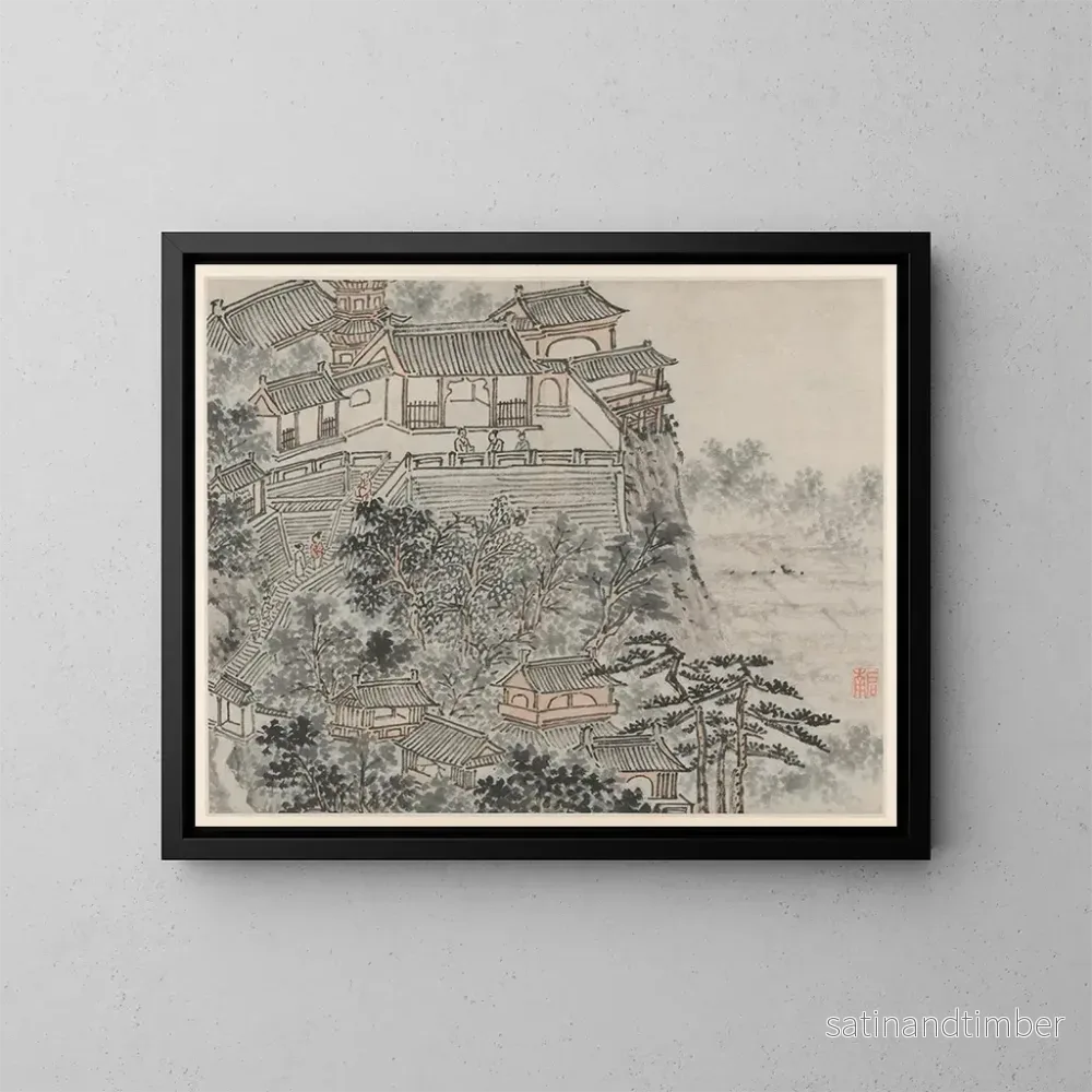 Reproduktion av målningen La terrasse des cinq sages - Shen Zhou