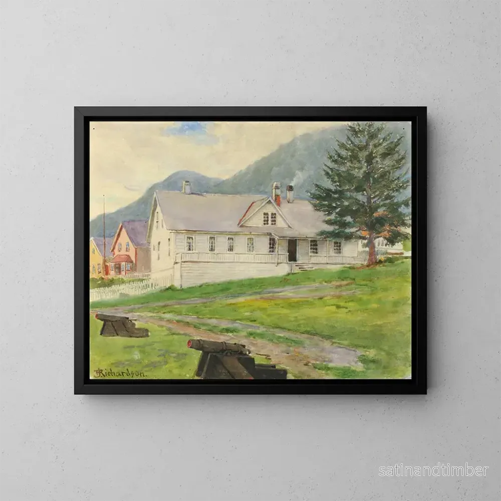Reproduktion av målningen av Maison des anciens gouverneurs, Sitka, 1905 - Theodore J. Richardson