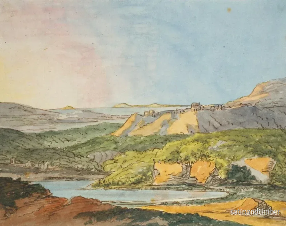 Reproduktion av målningen Landskap i söder med hav, skogsklädda kullar och en vattenyta i förgrunden - Johann Wolfgang von Goethe - Bild 2