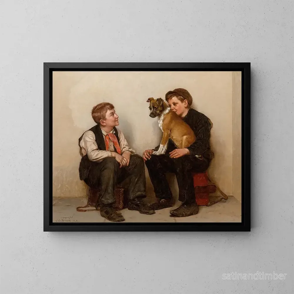 Reproduktion av målningen Två pojkar skurkar med en hund – John George Brown Reproduktion av målningen Två pojkar skurkar med en hund – John George Brown