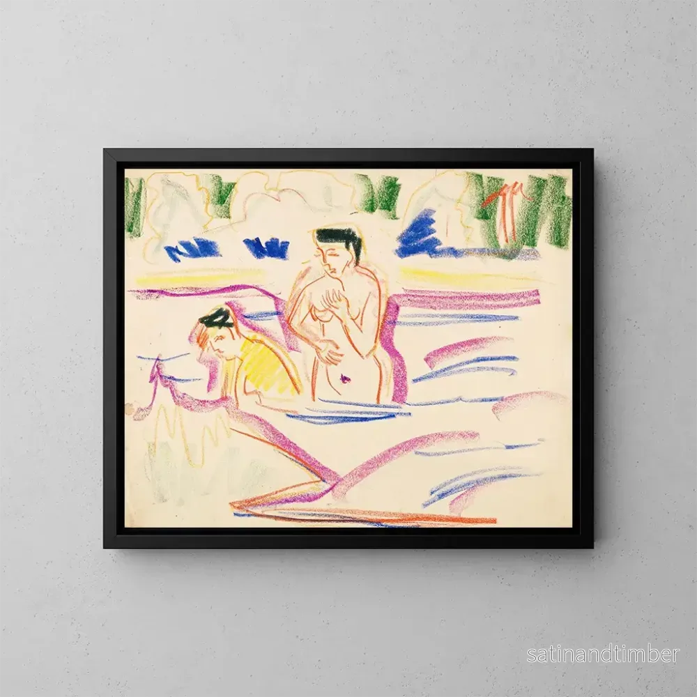 Reproduktion av målningen av nakna kvinnor som badar - Ernst Ludwig Kirchner