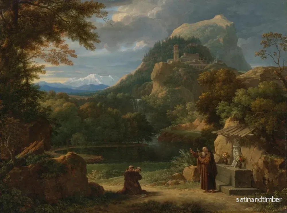 Reproduktion av målningen Saint Antoine de Padoue som visar två noviser för bröder i ett bergslandskap - François-Xavier Fabre - Bild 2