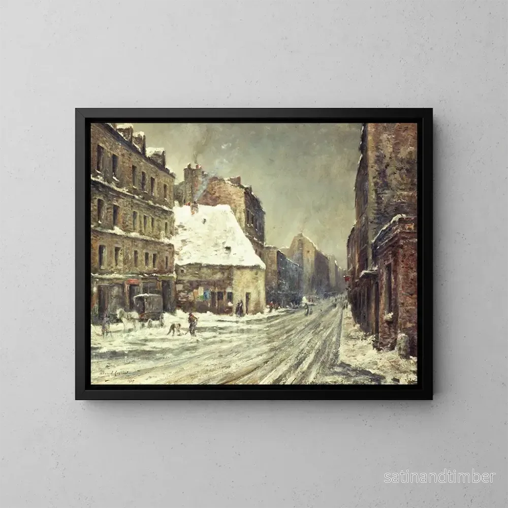 Reproduktion av målningen La Rue du Mont-Cenis, snöeffekt - Léon Cogniet