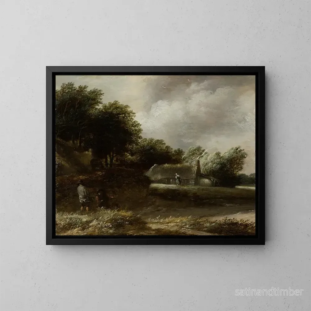 Reproduktion av målningen Hameaux de paysans au bord d'un ruisseau - Balthasar van der Veen